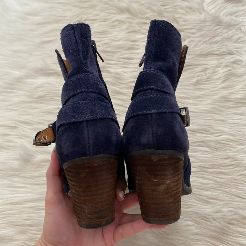Zodiac Blue Suede Silver Buckle Western Booties Ankle Boots Southwestern
